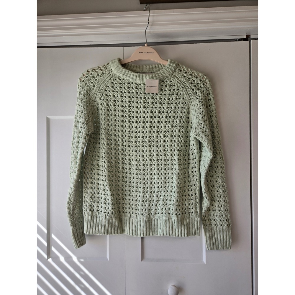 Club Monaco Open Stitch Sweater Green Wool Alpaca Pointelle Knit S NEW $170